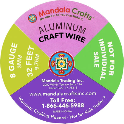 Mandala Crafts 8 Gauge Anodized Aluminum Craft Wire for Jewelry Making - 120 FT Colored Flexible Silver Copper True Blue Black Red Kelly Green Wire - Bendable for Bonsai Armature Crafting Sculpting - Crafty Corner