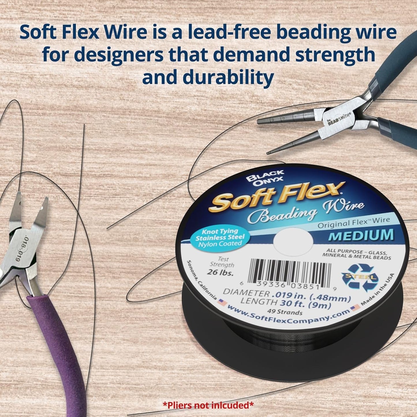 Soft Flex 49 Strand Beading Wire - Medium 0.19 Diameter - 30 Feet Nylon Design Wire - Crafty Corner