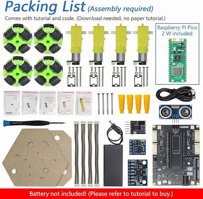 Freenove Omni Wheel Car Kit for Raspberry Pi Pico 2 W (Included), Dual Arm Cortex-M33 and Dual Hazard3 RISC-V Microcontroller, 3-Wheel and 4-Wheel Forms, Accelerometer Module, Compass Module