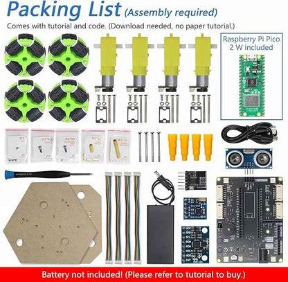 Freenove Omni Wheel Car Kit for Raspberry Pi Pico 2 W (Included), Dual Arm Cortex-M33 and Dual Hazard3 RISC-V Microcontroller, 3-Wheel and 4-Wheel Forms, Accelerometer Module, Compass Module