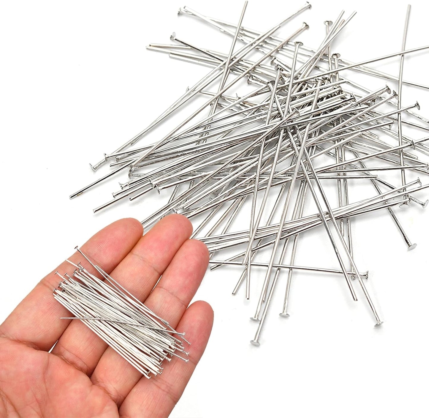 150pcs Silver Filled Flat Head Pins Non Tarnish Craft Earring Bracelet Jewelry Making Accessories Supplies (40mm (1.57in), Silver-Flat Head Pin) - Crafty Corner