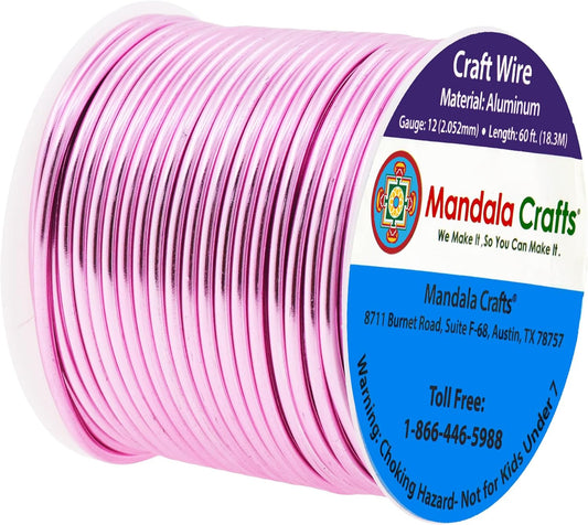 Mandala Crafts 12 Gauge Anodized Aluminum Craft Wire for Jewelry Making - 60 FT Colored Flexible Pink Wire - Bendable for Bonsai Armature Crafting Sculpting - Crafty Corner