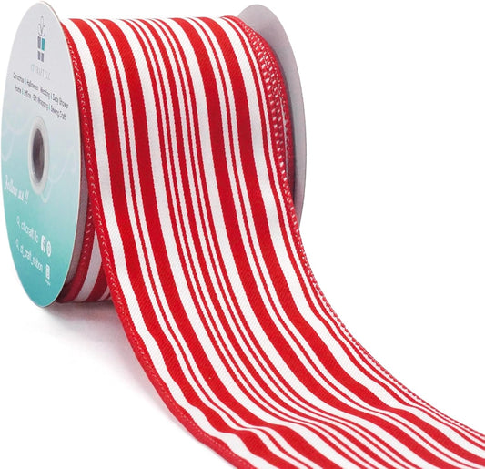 CT CRAFT LLC Red and White Stripe Wired Ribbon – 2.5" Wide x 10 Yards Long Decorative Fabric Ribbon for Crafts, Gift Wrapping, and Holiday Décor - Crafty Corner