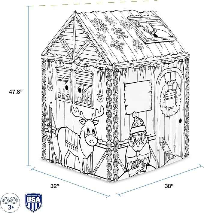 Bankers Box at Play Large Color in Winter Cottage Playhouse, Cardboard Playhouse and Life Size Craft Activity for Kids and Families