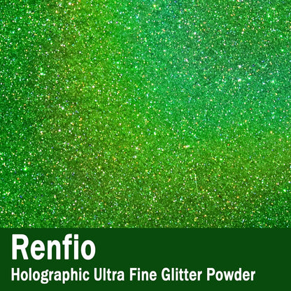 Renfio Holographic Glitter Powder - Metallic Resin Glitter 2.11 Oz (60g) PET Flakes Crafts Sequins for Tumblers Slime Christmas - Laser Green