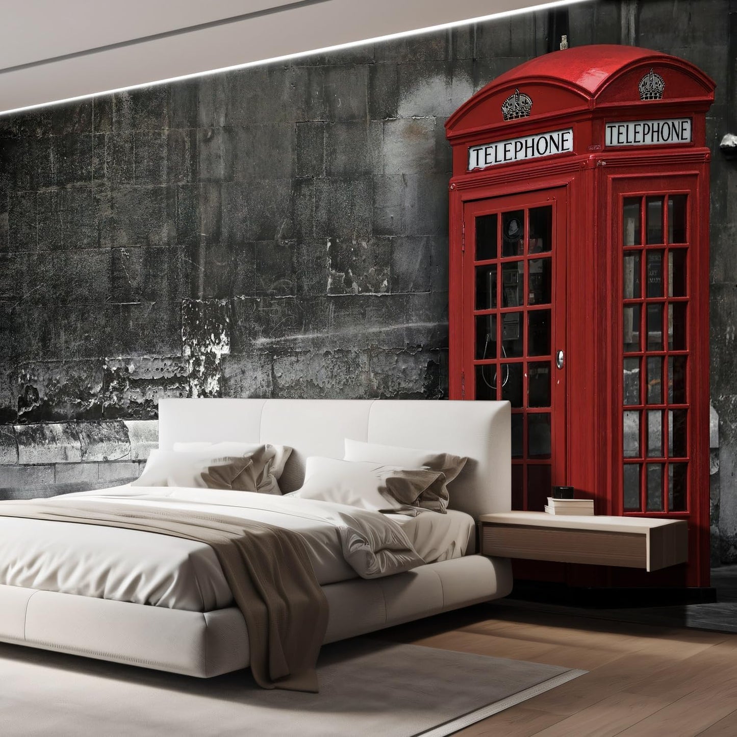 wall26 British Phone Booth in London, United Kingdom Removable Wall Mural | Self- 132x192 inchesAdhesive Large Wallpaper - 132x192 inches