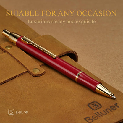 BEILUNER Luxury Gel Pen with 24K Gold Electroplating Finish, Red Piano Lacquer, Luxury Grade Craftsmanship, Best Gel Pen Gift Set for Men and Women