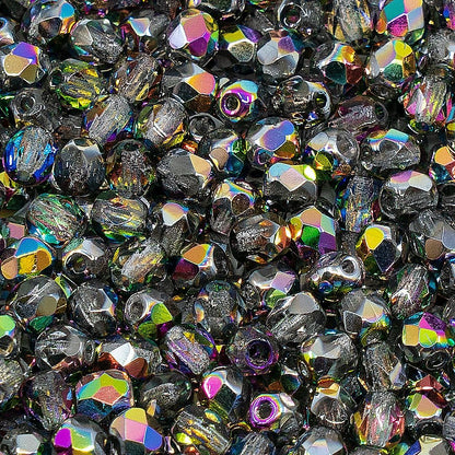 1.8 oz (50g, Approx. 600pcs) of Faceted Fire Polished Pressed Czech Glass Beads 4mm (0.16in), Crystal Vitrail 00030-28101 BCV