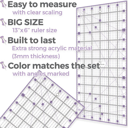 Rotary Cutter Set lavender - Quilting Kit incl. 45mm Fabric Cutter, 5 Replacement Blades, A3 Cutting Mat, Acrylic Ruler and Craft Clips - Ideal for Crafting, Sewing, Patchworking, Crochet & Knitting