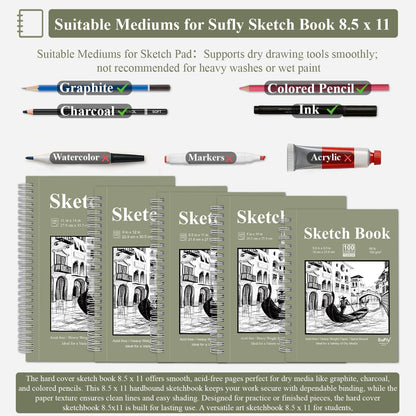 Sketch Book 8.5 x 11, Sketch Pad, Pack of 1 (68lb/100gsm), 100 Sheets Spiral Sketchbook, Acid Free Drawing Paper, Sketch Pads for Drawing for Adults, Art Paper for Drawing and Painting for Kids. - Crafty Corner