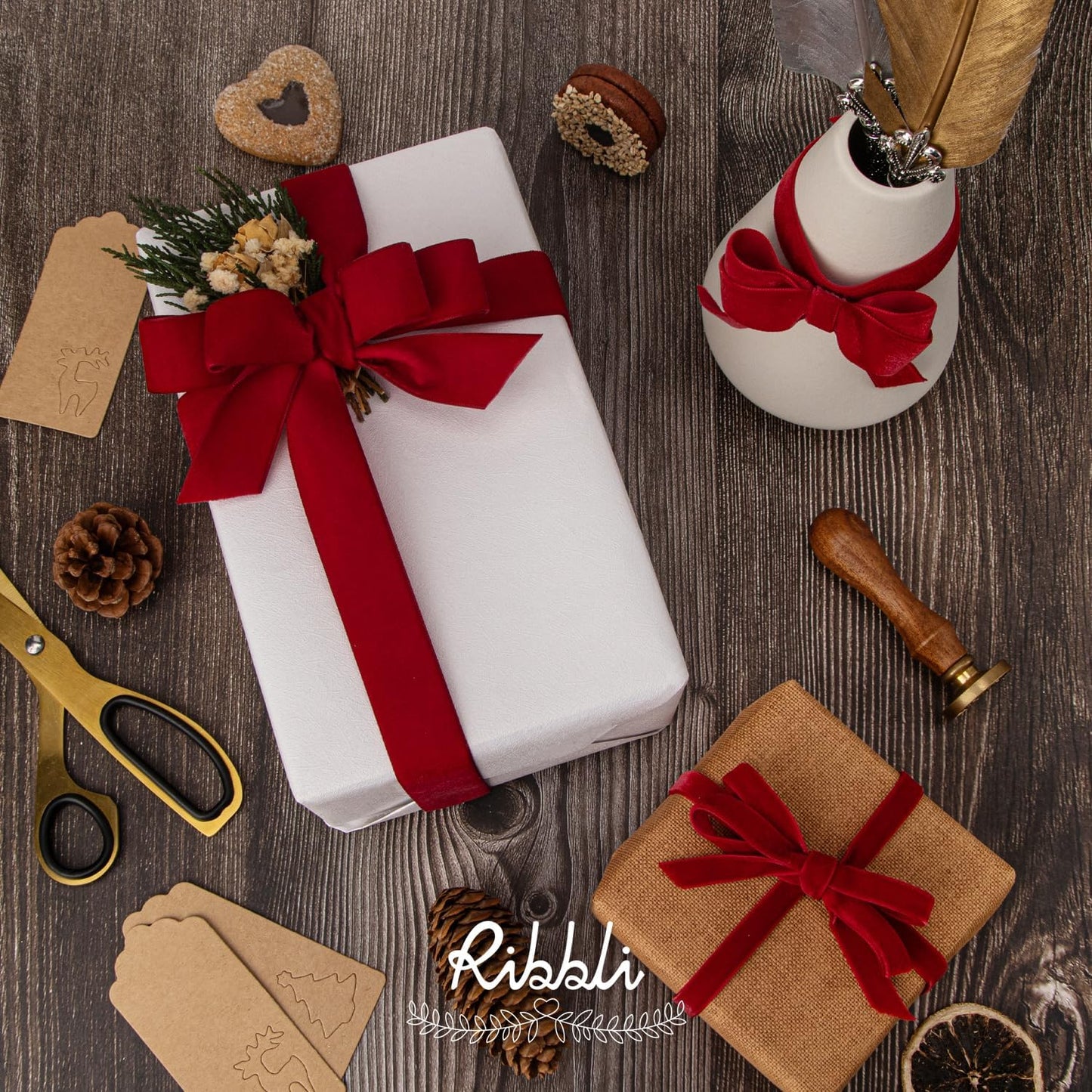 Ribbli Polyester Dark Red Velvet Ribbon,1 Inches Continuous10-Yard Spool,Christmas Ribbon for Gift Wrapping,Floral Bouquets, Home Decor - Crafty Corner