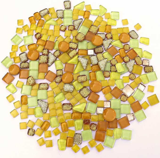 LITMIND 1.1LB Yellow Mixed Irregular Crystal Glass Mosaic Tiles for Crafts - Perfect for Mosaic Art Projects, Puzzles, and Home Décor