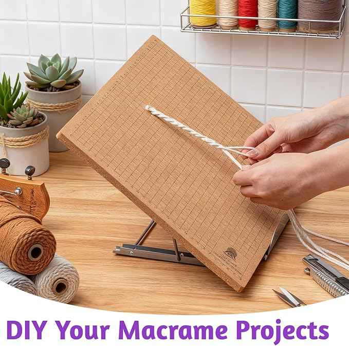AIIQESBT 108 Pcs Macrame Board Set, 12'' × 16'' Wood Macrame Board Stand with Metal Adjustable Holder for Braiding Cording Bracelet Creating