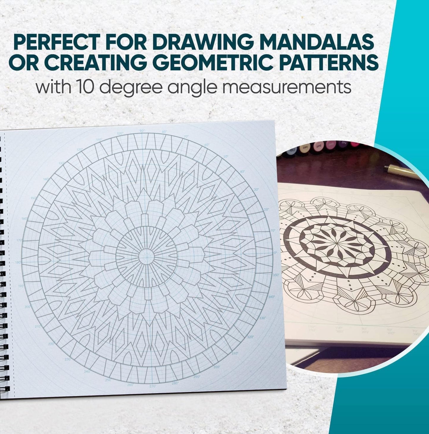 KOALA TOOLS - Circular Grid Sketchbook with Polar Coordinate Graph Paper, Polar Grid for Circular Designs, Mandala, and Geometric Patterns, 8.5 x 8.5 inches, 60 pages - Pack of 3
