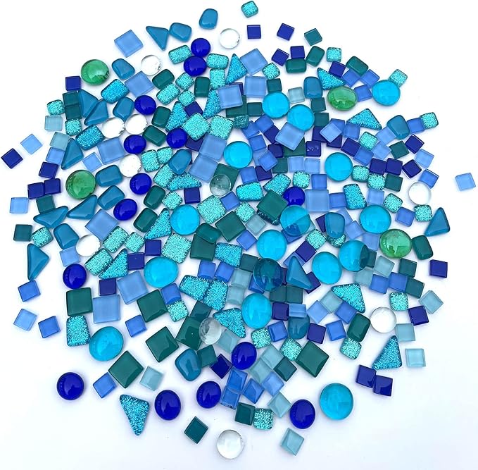 LITMIND Assorted Blue Irregular Crystal Mosaic Tiles, 9oz Value Pack - Perfect for Art Crafts, Mosaic Making Projects, Home Decor, and More