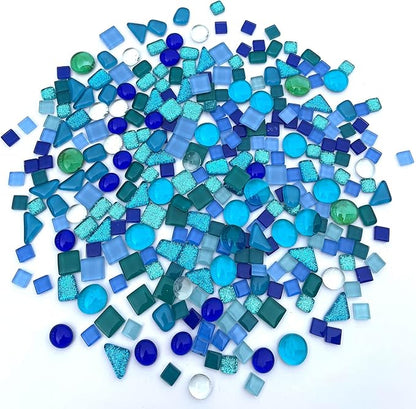 LITMIND Assorted Blue Irregular Crystal Mosaic Tiles, 9oz Value Pack - Perfect for Art Crafts, Mosaic Making Projects, Home Decor, and More