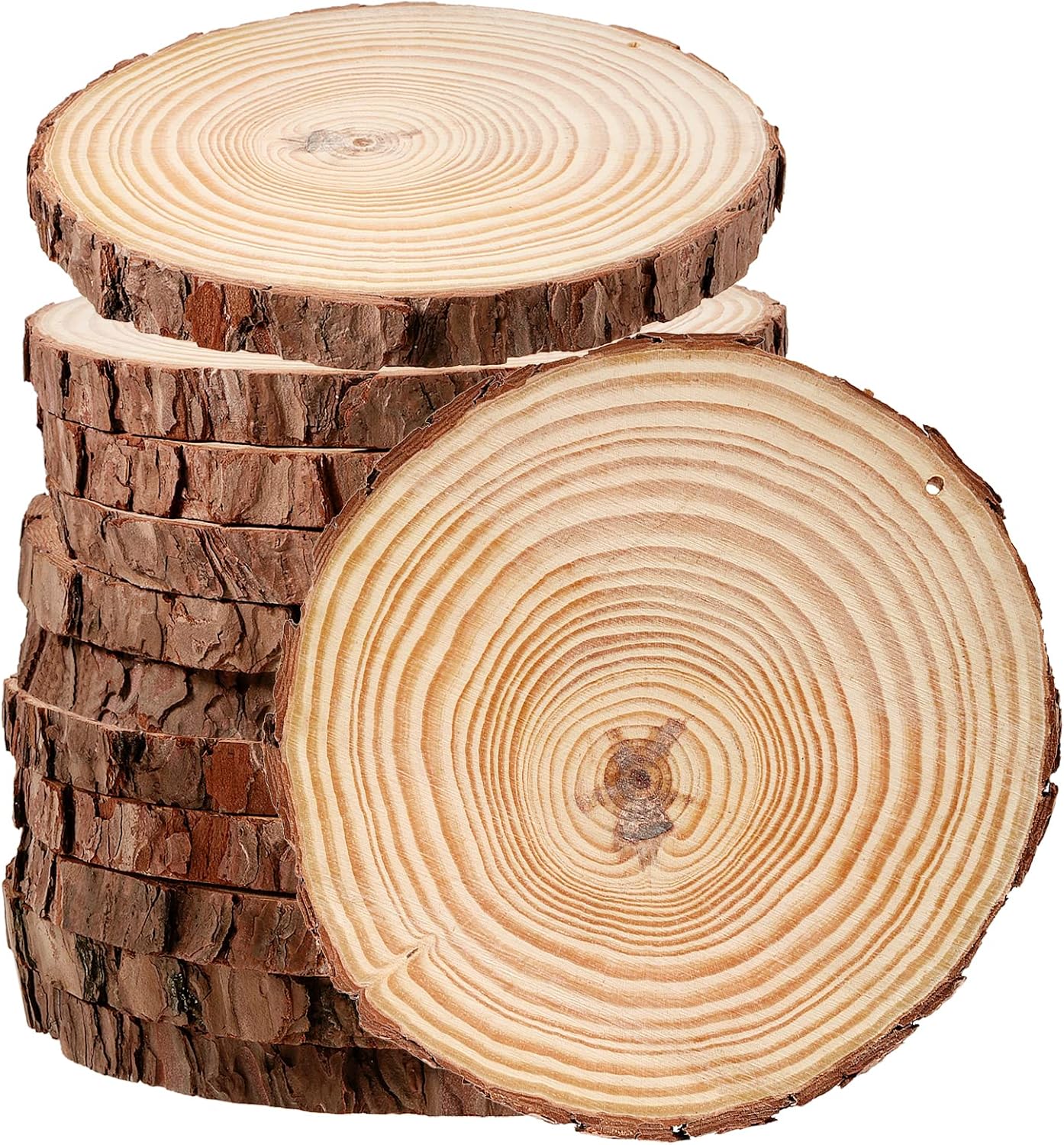 JEUIHAU 12 PCS 5.5-5.9 Inches Natural Wood Slices with Holes, Unfinished Predrilled Wooden Circles Tree Bark Slice, Blank Wooden Log Circles for DIY Crafts, Arts Wood Slices, Christmas Ornaments - Crafty Corner