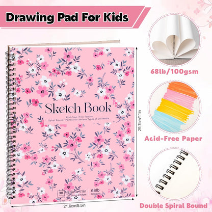 4 Pack Sketch Book, 8.5 x 11Inch Sketchbook, 68lb/100gsm Top Spiral Bound Sketch Pad, Acid Free Art Supplies Drawing Painting Sketching Paper for Woman Artists (30 Sheets Each)