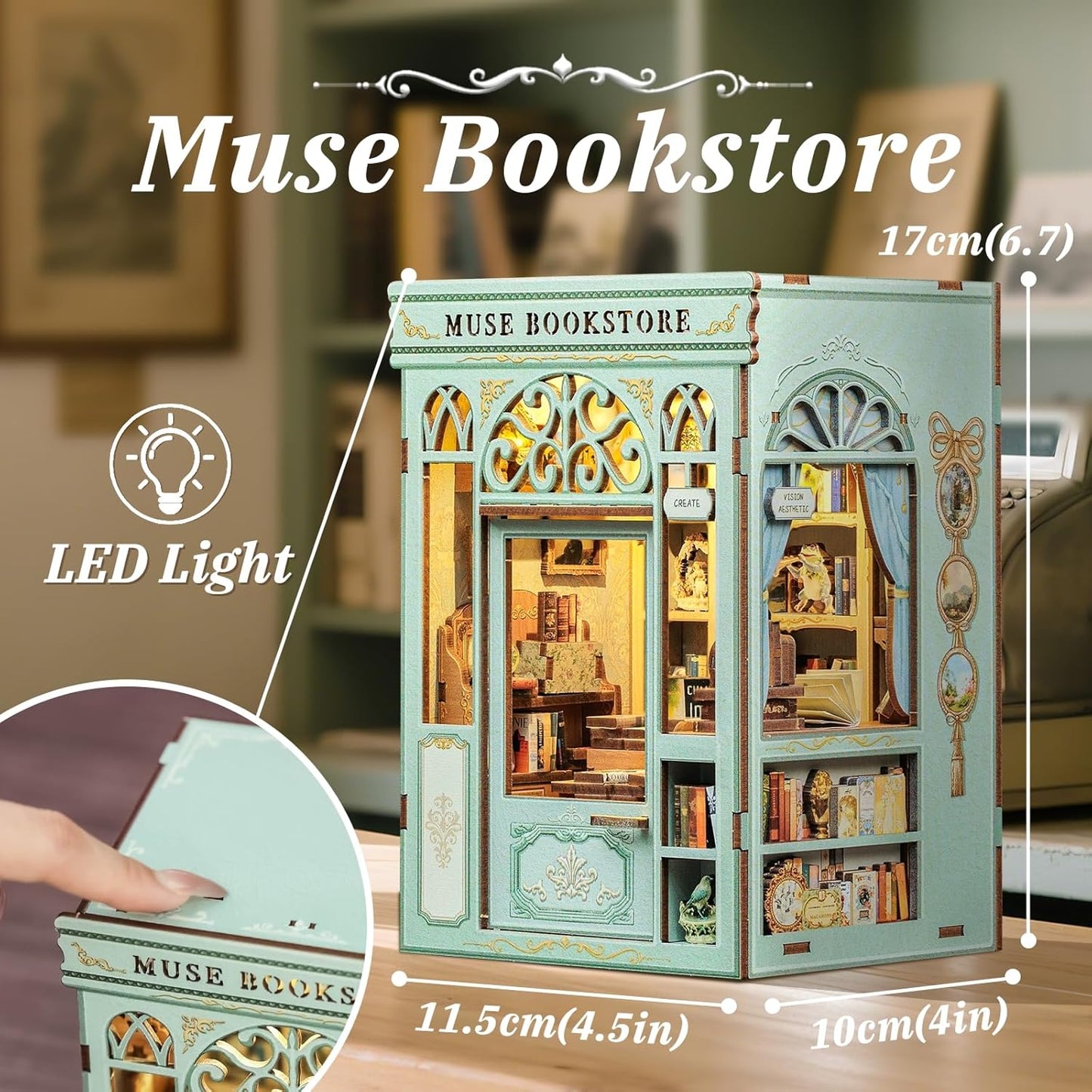 CUTEBEE Book Nook Kit - DIY Miniature House Dollhouse Kit for Adults and Teens, Booknook Tiny House Bookshelf Decor 3D Wooden Puzzle, Gifts for Family, Friends (Muse Bookstore)