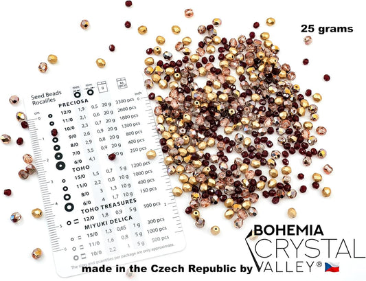 0.88oz (Approx. 500 Beads) Mix of Faceted Fire Polished Pressed Czech Glass Beads, Sparkling Shiny Mix BCV