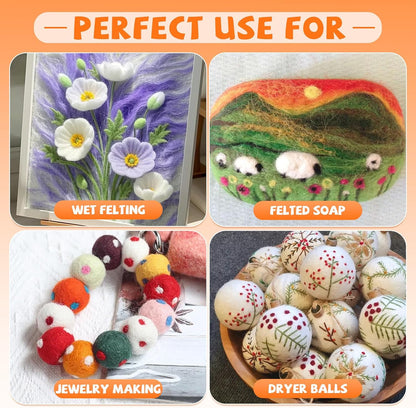 Mayboos 96 Pcs Needle Felting Wool, 48 Colors Wool Roving Yarn, Fiber Wool Roving for DIY Hand Spinning Needle Felting Wool Craft 3g/Pack
