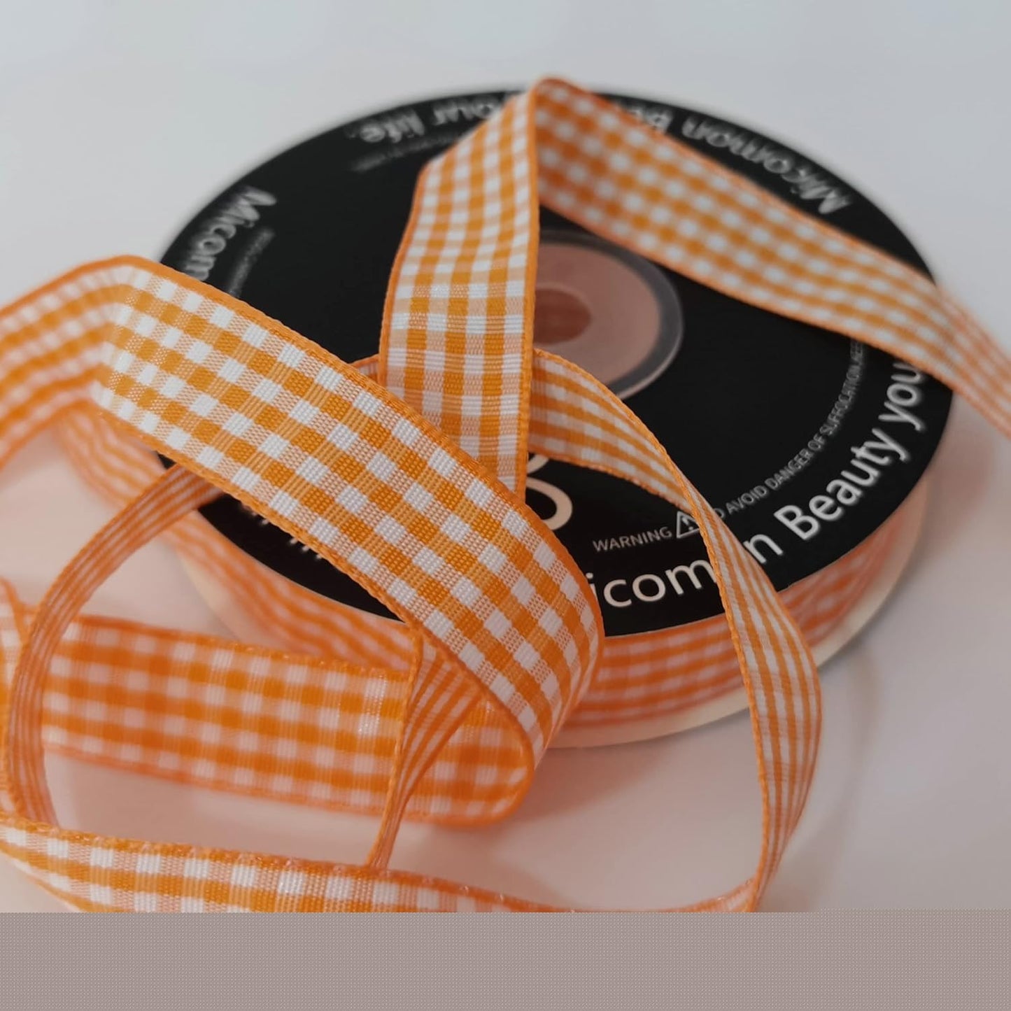 Orange Gingham Plaid Checked Ribbon 25 Yards Each Roll 100% Polyester (5/8",Orange) - Crafty Corner