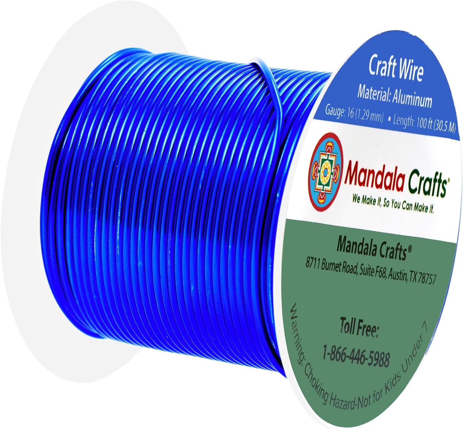 Mandala Crafts 16 Gauge Anodized Aluminum Craft Wire for Jewelry Making - 100 FT Colored Flexible True Blue Wire - Bendable for Bonsai Armature Crafting Sculpting - Crafty Corner