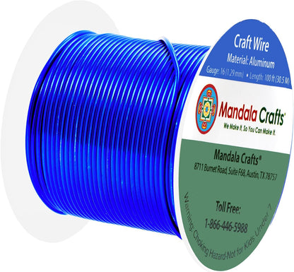 Mandala Crafts 16 Gauge Anodized Aluminum Craft Wire for Jewelry Making - 100 FT Colored Flexible True Blue Wire - Bendable for Bonsai Armature Crafting Sculpting - Crafty Corner