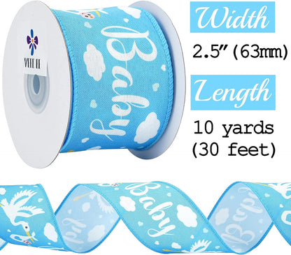MEEDEE Baby Boy 2.5 Inch Burlap Wired Ribbon for Baby Shower, Diaper Cake, Welcome Home Favors, Gift Box, Table Decor - Blue (10 Yards) - Crafty Corner