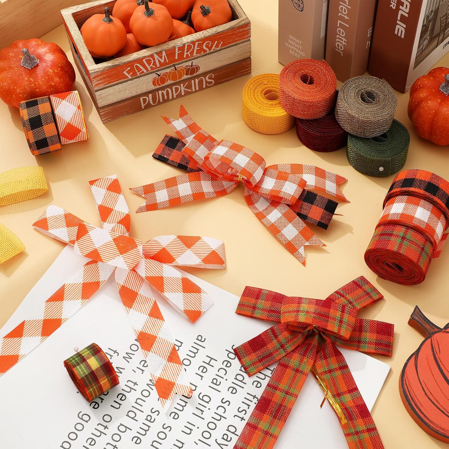 10 Rolls 50 Yard Fall Plaid Burlap Ribbon Rolls 1 Inch Autumn Gift Wrapping Ribbon Decorative for DIY Crafts Wreath Bow Making Supplies Home Decor - Crafty Corner