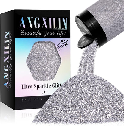 High Capacity 260g Metalic Glitter Shaker Bottle Package - Silver Fine Glitter for Tumbler, Jewelry Making, Epoxy Resin DIY Craft, Face Body Nail Art