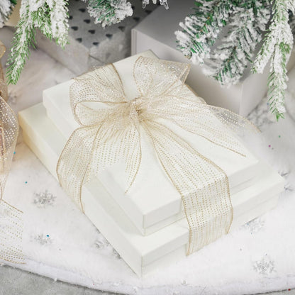 MEEDEE Champagne Gold Wired Ribbon - 2.5 Inch Horizontal Stripes Polka Dot Christmas Ribbon Organza Sheer Glitter - 25 Yards for Christmas Tree, Wreath Bow - Crafty Corner