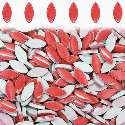 SMANTA 50 Piece Ceramic Petal Mosaic Tiles - Assorted Colors, Handmade Material Supplies for Mosaic Projects - Red
