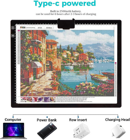 Rechargeable A3 LED Diamond Art Light Board,Tracing Light Box with Stand and Clip,3 Colors Mode Wireless Copy Pad for Diamond Painting,Weeding Vinyl,Sketching & Drawing