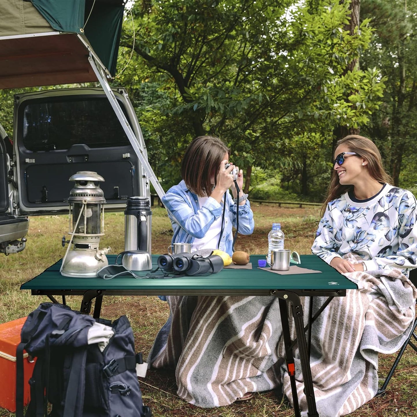 VILLEY Portable Camping Table with Adjustable Legs, Lightweight Aluminum Folding Beach Table with Carrying Bag for Outdoor Cooking, Picnic, Beach, Backyards, BBQ and Party