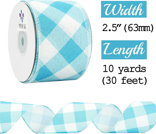 MEEDEE Blue and White Check Ribbon Christmas Wired Ribbon Blue White Burlap Ribbon 2.5 Inch X 10 Yards for Crafts Christmas Tree Decoration Birthday Decor Bows Making Flower Wreath Gift Wrapping - Crafty Corner