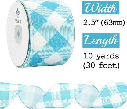 MEEDEE Blue and White Check Ribbon Christmas Wired Ribbon Blue White Burlap Ribbon 2.5 Inch X 10 Yards for Crafts Christmas Tree Decoration Birthday Decor Bows Making Flower Wreath Gift Wrapping - Crafty Corner