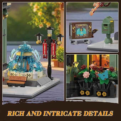 INSOON City Jewelry Store Building Set with Lights & Cart Fountain, 1933 PCS Street House Modular Construction Model, Home Decor Big Jewelry Shop Building Block Kit, Gift for Adults Boys Girls 14+