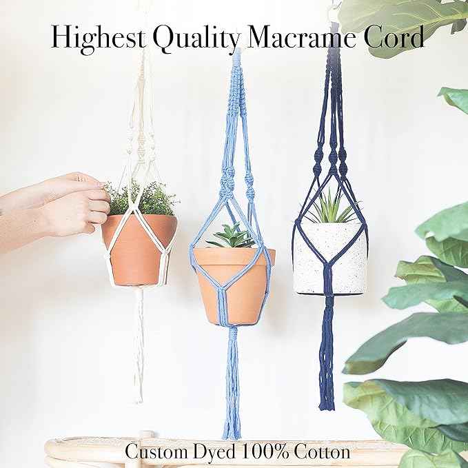 Aesthetic Creative Macrame Kit, Makes 3 DIY Plant Hangers for Teens & Adult Beginners, Craft Supplies for Boho Art Project-3 Custom Color Macrame Cord, Wooden Rings & Instructions