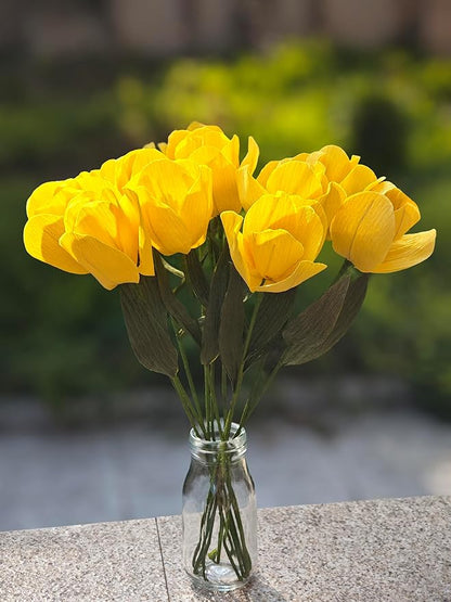 Yellow Crepe Paper Tulip Bouquet for Home Decor Table Centerpieces DIY Flower Making Kit with Floral Tape & 12 Wire Stems