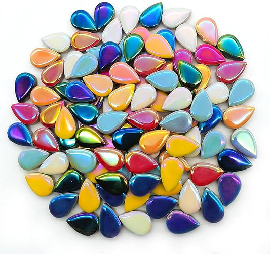 Mosaic Tiles for Crafts, 7oz Iridescent Drop Mosaic Tiles for Art Crafts, Mosaic Making Kit for Projects, Ceramic Tiles for Adult DIY Hobbies Handmade Home Decoration