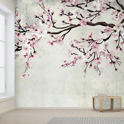 wall26 Large Wall Mural Watercolor Style Ink Painting Pink Cherry Blossom on Vintage Wall Background | Self-Adhesive Vinyl Wallpaper/Removable Modern Wall Decor - 96x144 inches