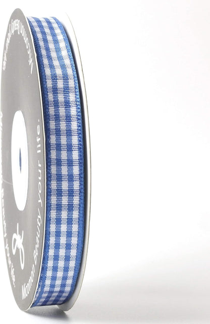 Ink Blue Gingham Plaid Checked Ribbon 25 Yard Each Roll 100% Polyester (3/8", Ink Blue) - Crafty Corner