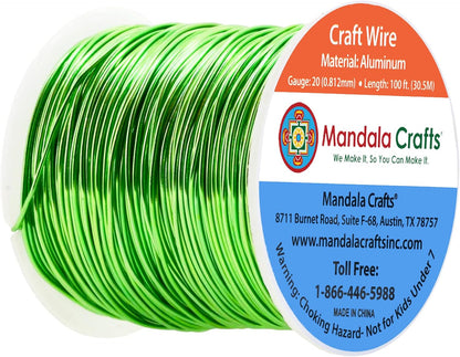 Mandala Crafts 20 Gauge Anodized Aluminum Craft Wire for Jewelry Making - 100 FT Colored Flexible Lime Green Wire - Bendable for Bonsai Armature Crafting Sculpting - Crafty Corner