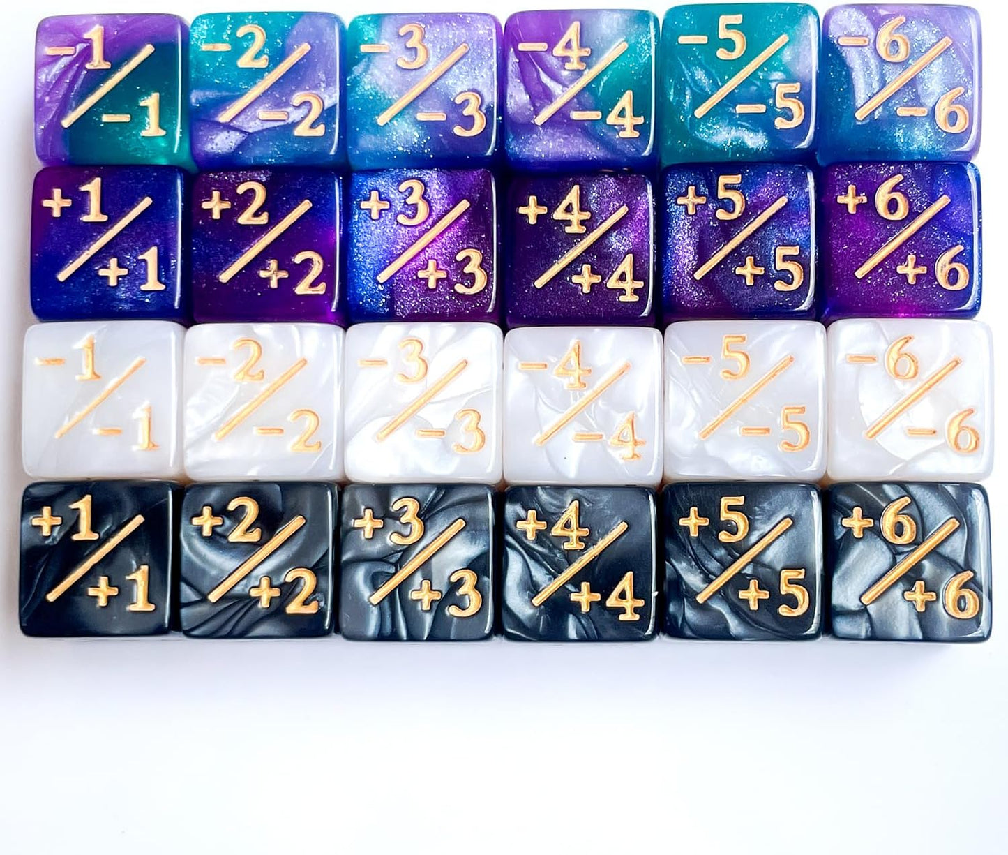 24Pieces Token Counter Dice| Galaxy Mix White Black D6 Dice Set for MTG CCG Board Game