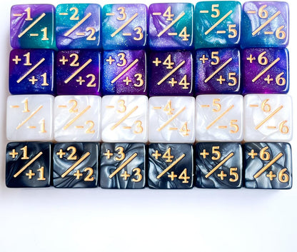 24Pieces Token Counter Dice| Galaxy Mix White Black D6 Dice Set for MTG CCG Board Game