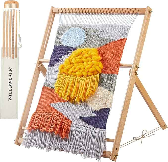 WILLOWDALE 25.2" H x 19.3" W Weaving Loom with Stand Wooden Multi-Craft Weaving Loom Arts & Crafts, Extra-Large Frame, Develops Creativity Weaving Frame Loom with Stand for Beginner