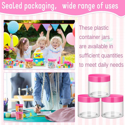 SATINIOR 12 Pack 8 oz Plastic Container Jars with Lids Round Clear Travel Cosmetic Container Slime Jars for Toiletries, Lotion, Cream, Ointments, Makeup, Rhinestone, Samples, Kitchen Storage(Pink)