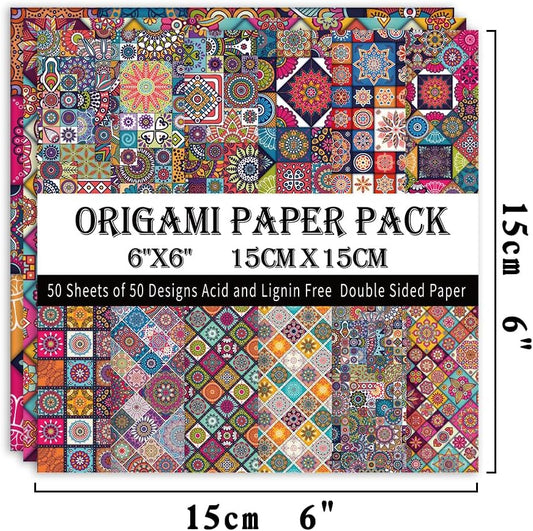 Origami Paper Kit 50 Sheets 70GSM 6 Inch Square Double Sided Color 50 Vivid Japanese Washi Chiyo Colors for Hand Crafts Origami Paper Arts Creativity.Ethnic Style - Crafty Corner