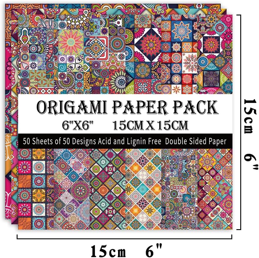 Origami Paper Kit 50 Sheets 70GSM 6 Inch Square Double Sided Color 50 Vivid Japanese Washi Chiyo Colors for Hand Crafts Origami Paper Arts Creativity.Ethnic Style - Crafty Corner